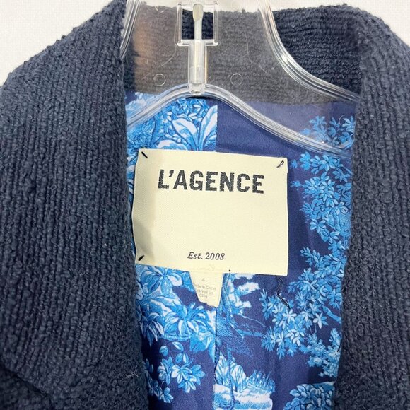 L'Agence Chamberlain Cotton Blend Boucle Tweed Blazer Jacket Navy Blue - Size 4 - Picture 4 of 8